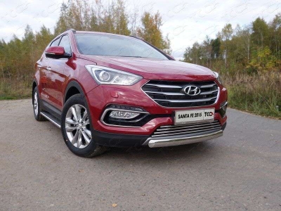 Накладка решётки радиатора 16 мм ТСС для Hyundai Santa Fe 2015-2018