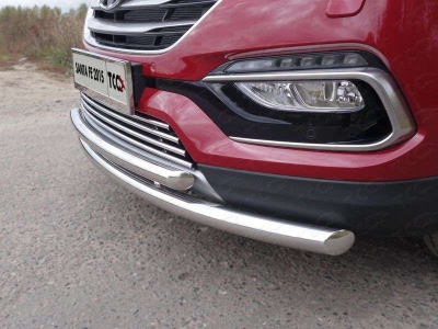 Защита передняя двойная 60-50 мм ТСС для Hyundai Santa Fe 2015-2018
