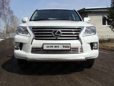 Защита передняя овальная короткая 75-42 мм ТСС для Lexus LX-570 2012-2015