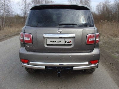 Защита заднего бампера овальная двойная под фаркоп 75х75 мм ТСС для Nissan Patrol 2014-2021