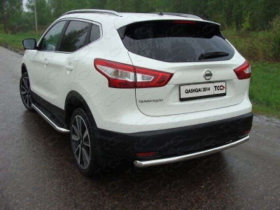 Защита заднего бампера центральная 60 мм ТСС для Nissan Qashqai 2014-2021