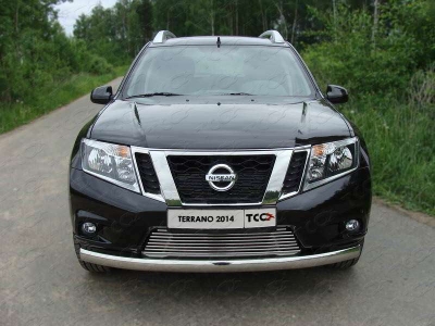Защита передняя овальная 75х42 мм ТСС для Nissan Terrano 2014-2021
