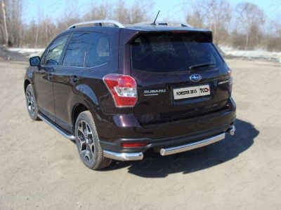 Защита задняя овальные уголки 75х42 мм ТСС для Subaru Forester SJ 2013-2016