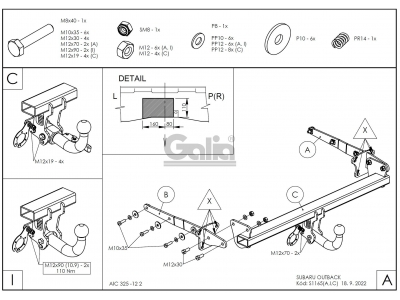 Фаркоп оцинкованный Galia шар C съемный для Subaru Outback 2015-2021