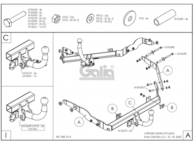 Фаркоп оцинкованный Galia шар A для Citroen Xsara Picasso 2000-2010
