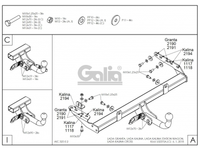 Фаркоп оцинкованный Galia шар A для Lada Kalina/Granta/Datsun on-DO 2004-2021
