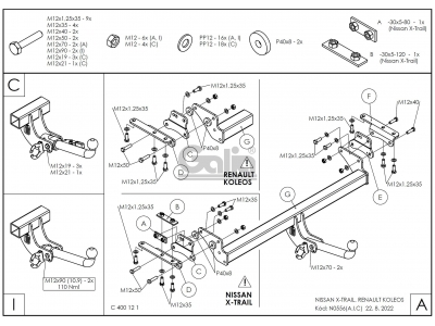 Фаркоп оцинкованный Galia шар C съемный для Nissan X-Trail T32 2015-2021