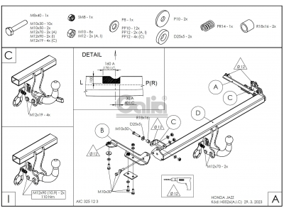 Фаркоп оцинкованный Galia шар A для Honda Jazz 2001-2008