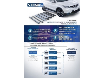 Пороги алюминиевые Rival Premium для Kia Sorento Prime 2018-2021