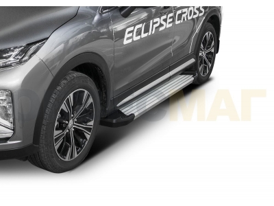 Пороги алюминиевые Rival Silver New для Mitsubishi Eclipse Cross 2018-2021