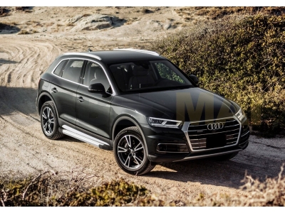 Пороги алюминиевые Rival Silver New для Audi Q5 2016-2021