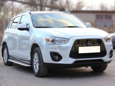 Пороги с площадкой алюминиевый лист 60 мм Технотек для Mitsubishi ASX 2010-2016