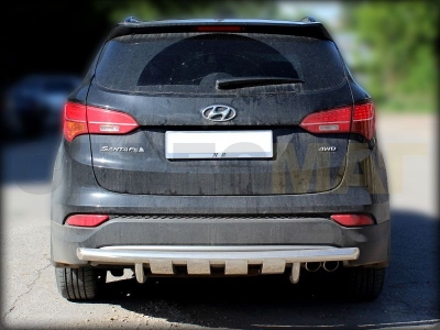 Защита заднего бампера 60 мм с доп защитой для Hyundai Santa Fe 2012-2016