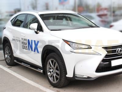 Пороги труба с накладками 76 мм Технотек для Lexus NX300h F-Sport 2014-2017
