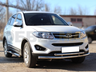Пороги труба с накладками 76 мм Технотек для Chery Tiggo 5 2014-2021