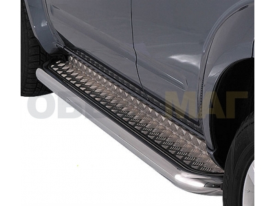 Пороги с площадкой алюминиевый лист 43 мм Технотек для Nissan Pathfinder 2005-2010