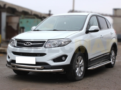 Пороги с площадкой алюминиевый лист 53 мм Технотек для Chery Tiggo 5 2014-2021