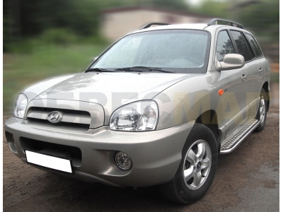 Пороги с площадкой алюминиевый лист 43 мм Технотек для Hyundai Santa Fe Classic 2000-2012