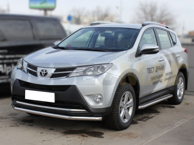 Пороги с площадкой алюминиевый лист 60 мм Технотек для Toyota RAV-4 2013-2015