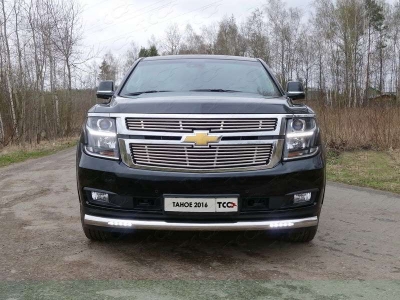 Защита переднего бампера с ДХО 76 мм ТСС для Chevrolet Tahoe 2016-2021
