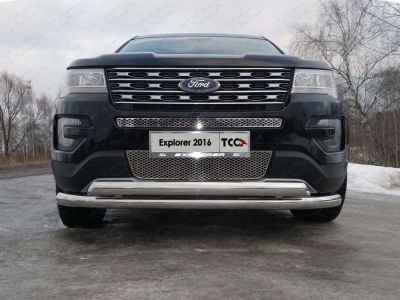 Защита передняя двойная 76-75 мм ТСС для Ford Explorer 2015-2017