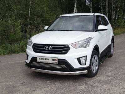 Защита передняя овальная 75х42 мм ТСС для Hyundai Creta 2016-2021
