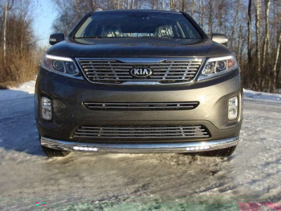 Защита передняя овальная с ДХО 75х42 мм ТСС для Kia Sorento 2012-2020