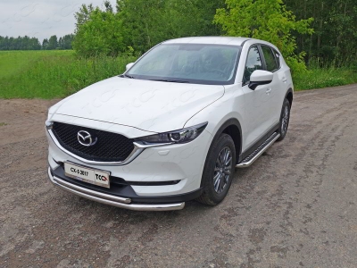 Пороги с площадкой алюминиевый лист 60 мм ТСС для Mazda CX-5 2018-2021