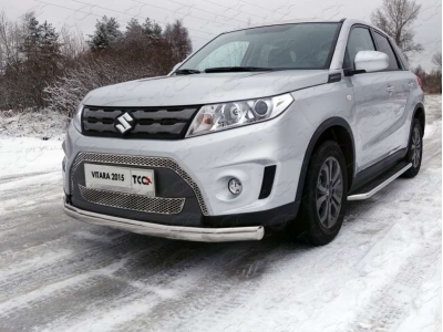 Пороги с площадкой нержавеющий лист 42 мм ТСС для Suzuki Vitara 2015-2021