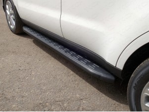 Пороги алюминиевые с накладкой ТСС чёрные для Kia Soul № KIASOUL17-28BL