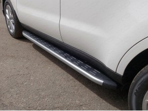 Пороги алюминиевые с накладкой ТСС серебристые для Kia Soul № KIASOUL17-28SL