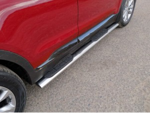 Пороги овальные с накладкой 120х60 мм для Hyundai Santa Fe № HYUNSF18-14