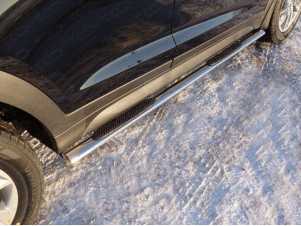 Пороги труба овальная с накладками 75х42 мм для Hyundai Tucson № HYUNTUC15-02