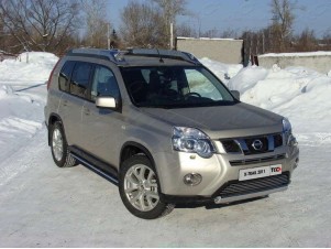 Защита передняя овальная 75х42 мм для Nissan X-Trail № NISXTR11-02