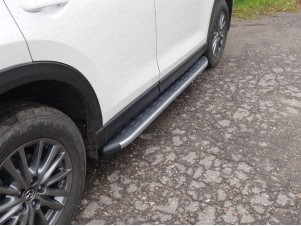 Пороги алюминиевые ТСС с накладкой серебристые для Mazda CX-5 № MAZCX517-29SL