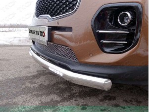 Защита передняя овальная с ДХО 75х42 мм для Kia Sportage № KIASPORT16-23